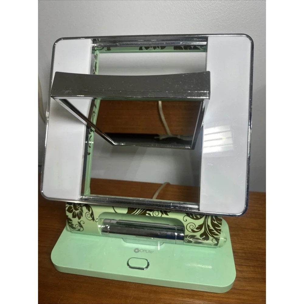 OttLite Illuminated Makeup Mirror CDO-010 Mint Green Floral Rectangular Tested